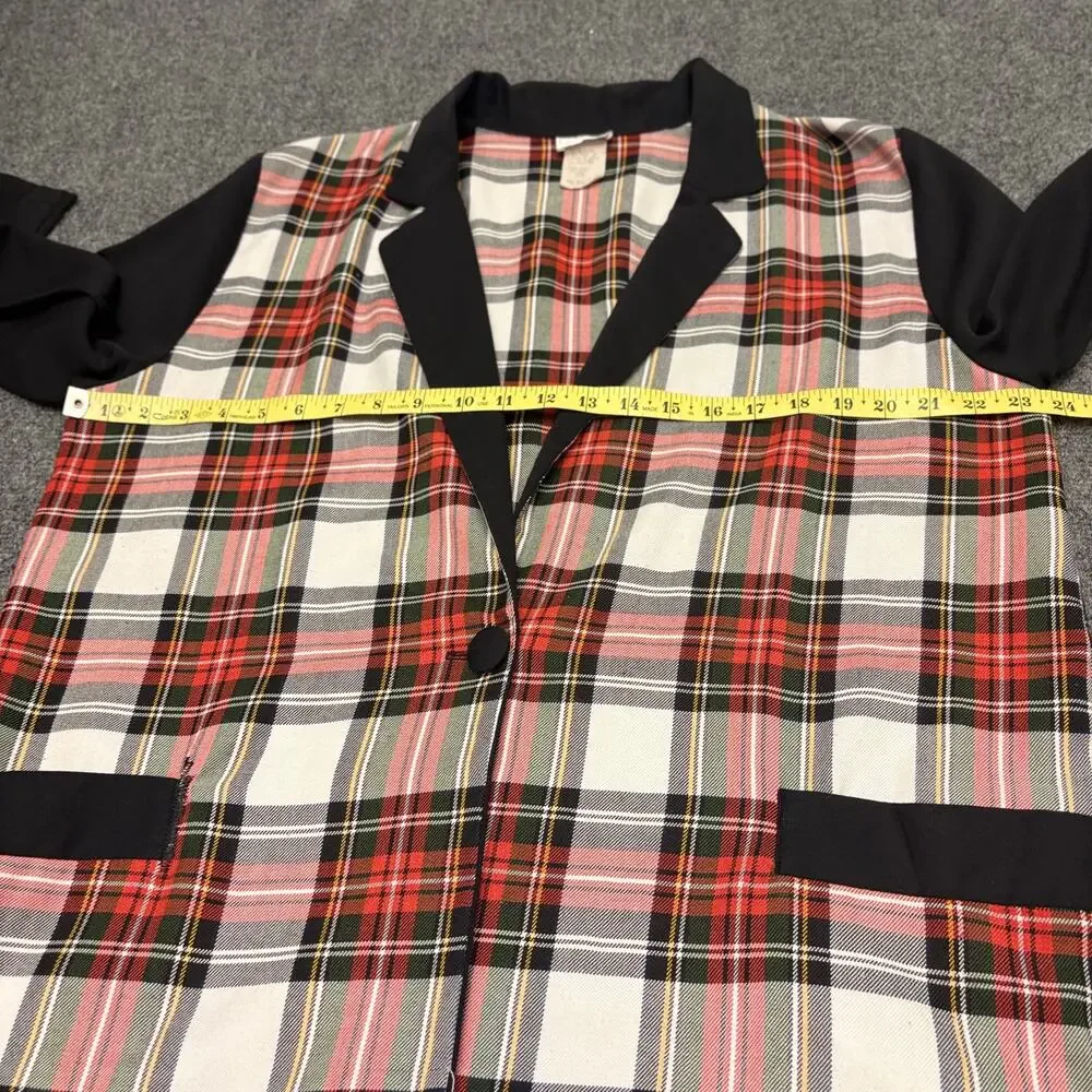 Vintage Christmas Plaid Blazer Tartan Holiday 90s Preppy Academia Jacket 16/18